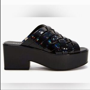 Katy Perry Collections Black Glossy Slip-on Platform Sandals (New)